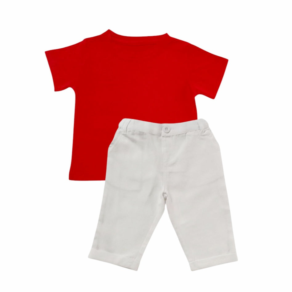 Red T-Shirt With White Long Pant Set