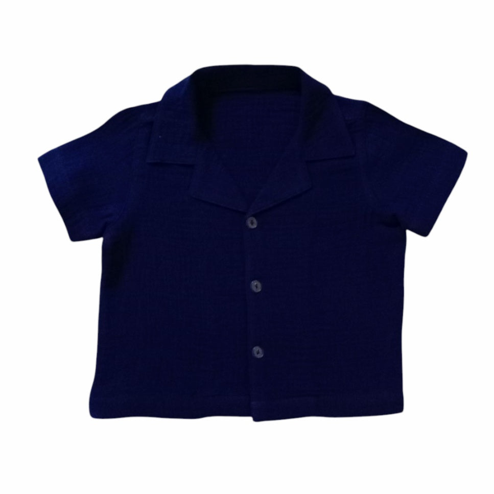 Boy's Muslin Shirt-Dark Blue