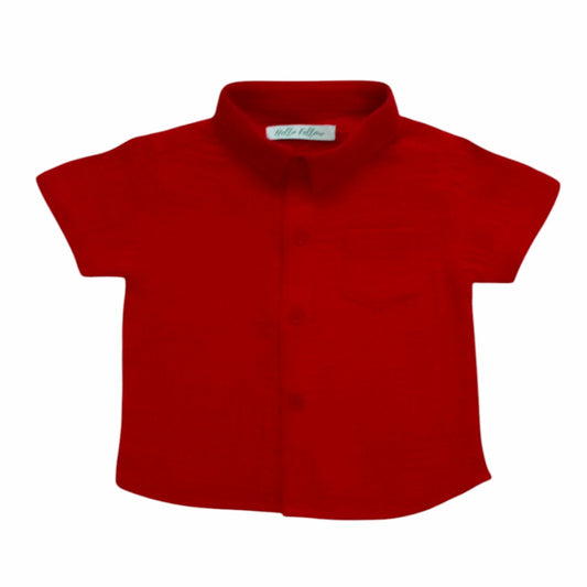 Boy's Collar Muslin Shirt - Red