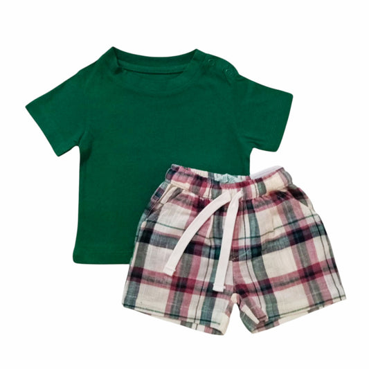 Green T-shirt With Checked Short Set