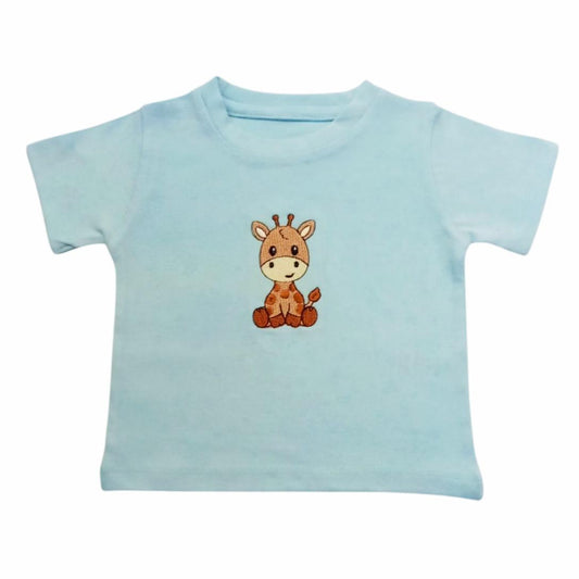Giraffe Embroided T-shirt-Blue