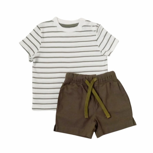 Striped T-shirt With Short set - Olive Green
