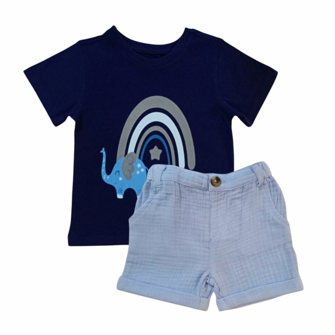 Printed T-Shirt With Short Set - Blue