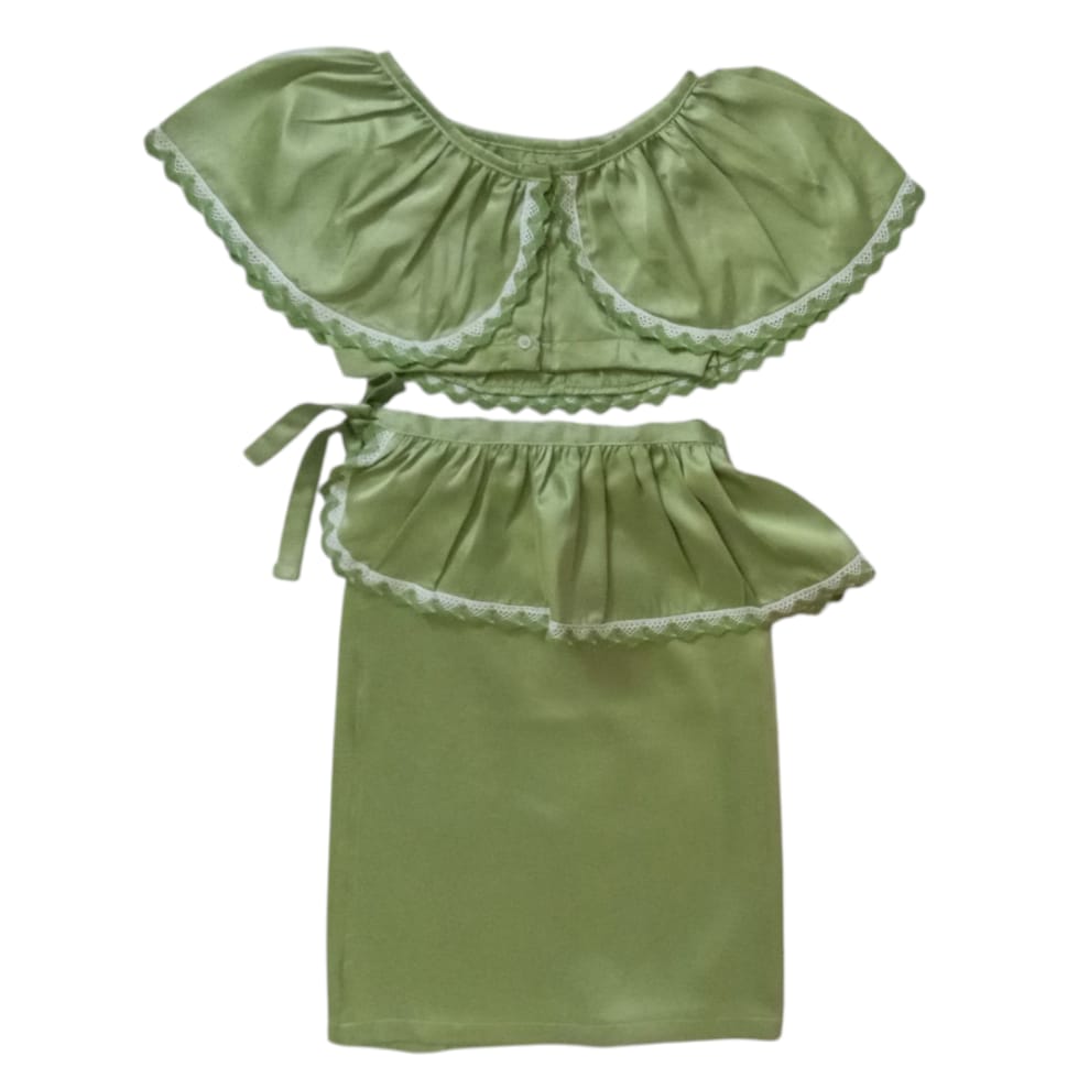 Satin Lama Saree - Sage Green
