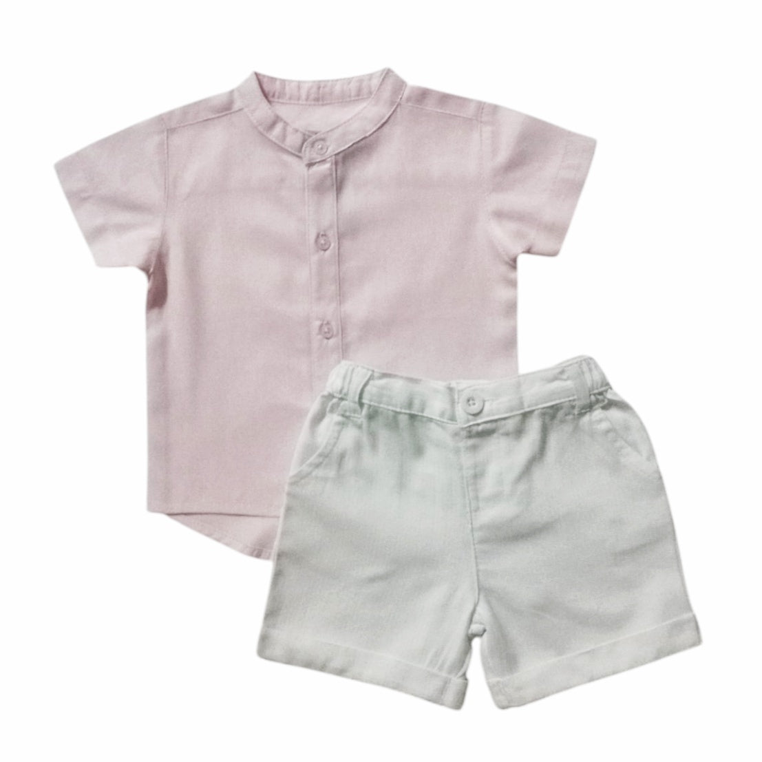 Pink Chinese Collar Shirt With White Short