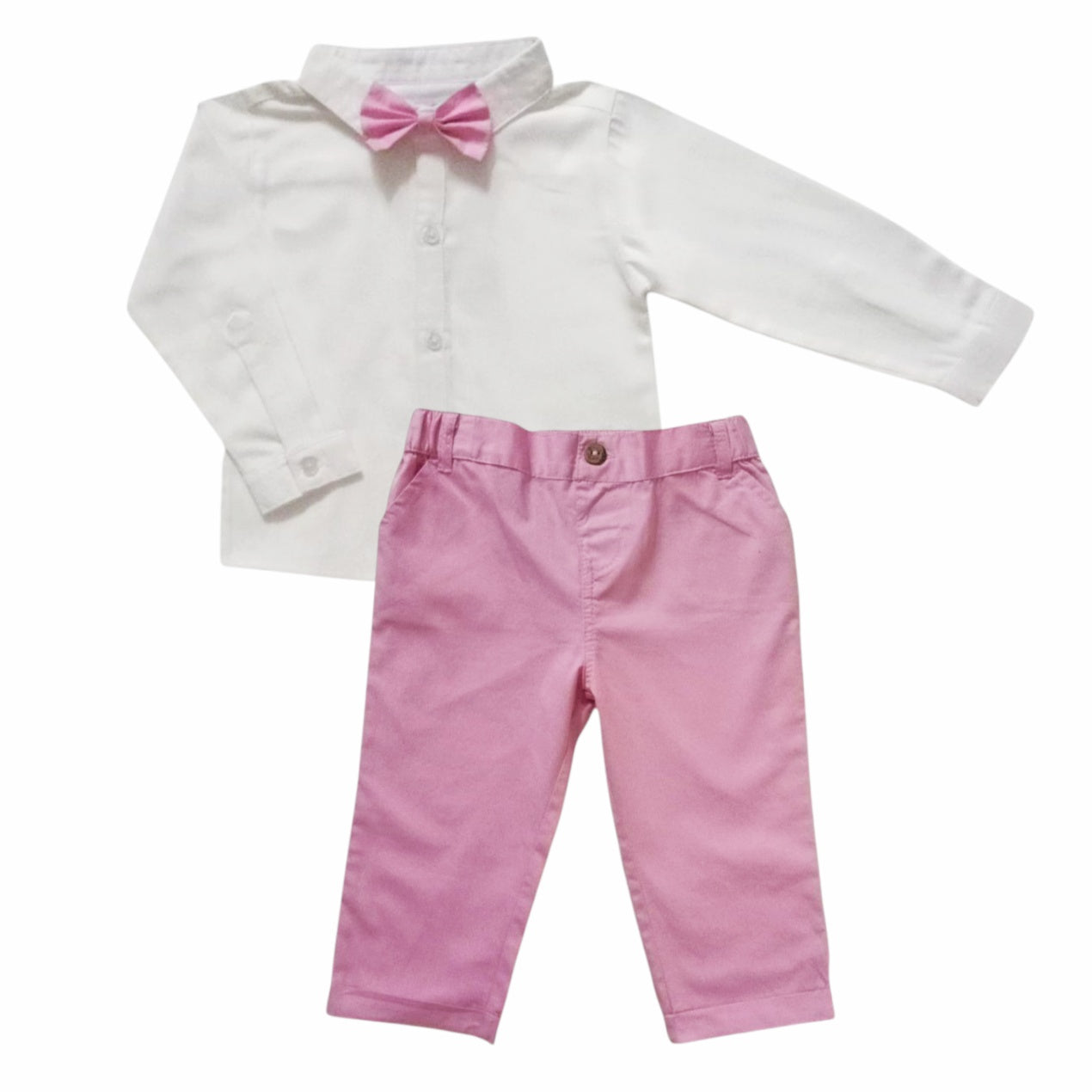 White Longsleeve Shirt With Pink Pant & Bow