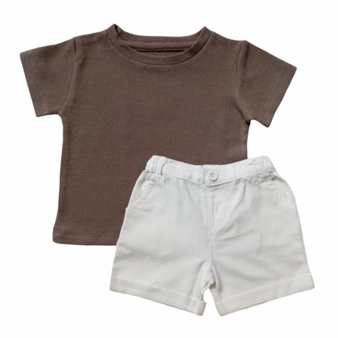 Brown T-Shirt With White Short Set
