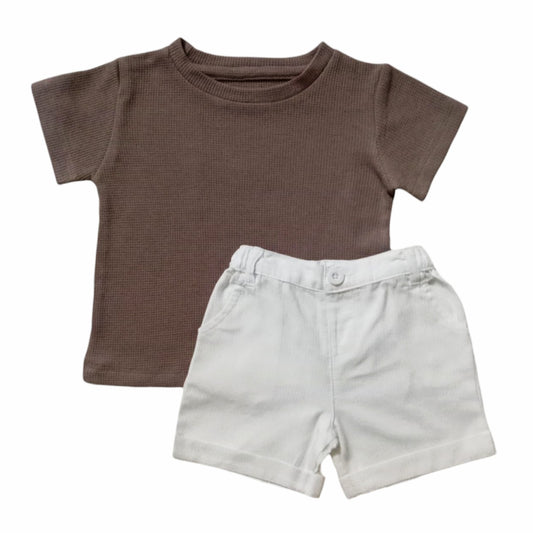 Brown T-Shirt With White Short Set