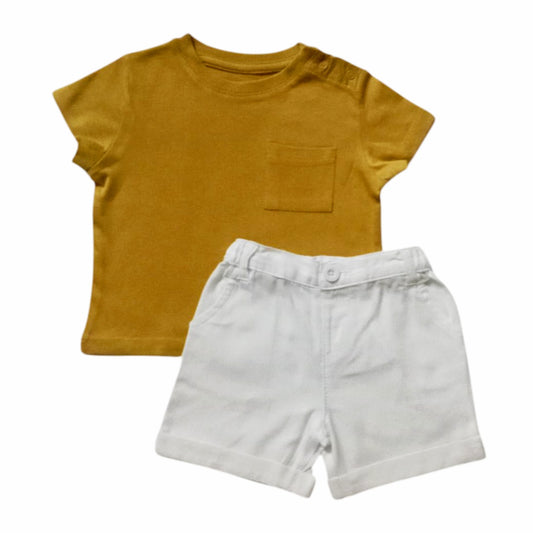 Mustard Yellow T-Shirt With White Short Set