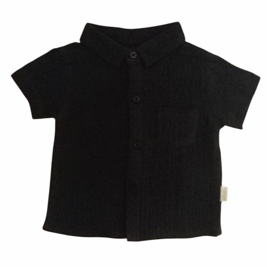 Boy's Collar Muslin Shirt - Black