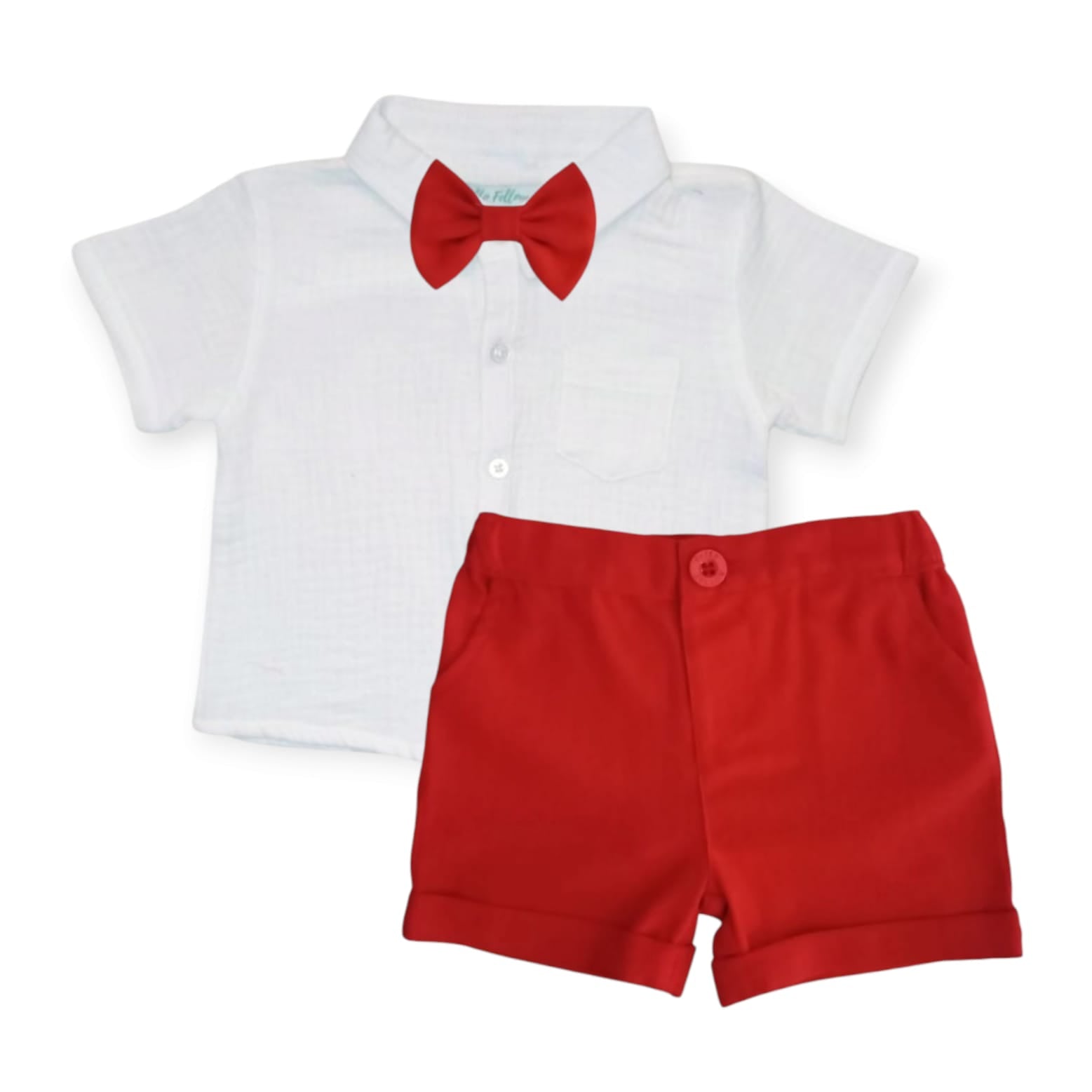 White Shirt With Red Short & Bow