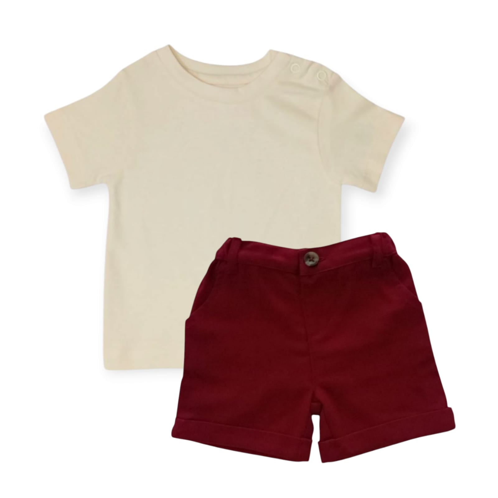 Cream Colour T-Shirt With Maroon Short Set