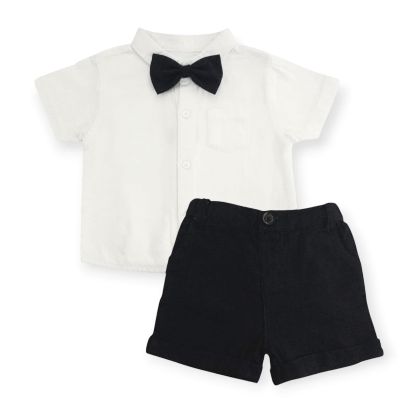 White Shirt With Black Short & Bow