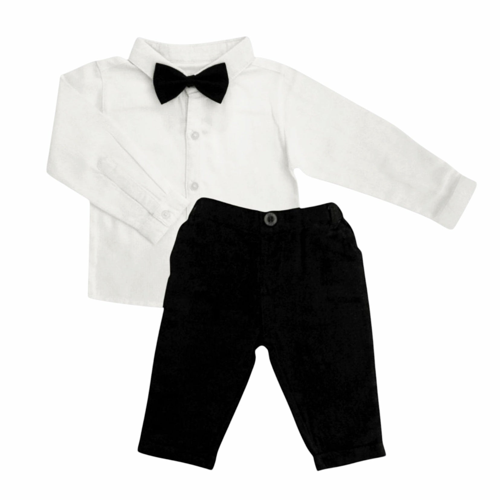 White Long Sleeve Shirt With Black Pant & Bow