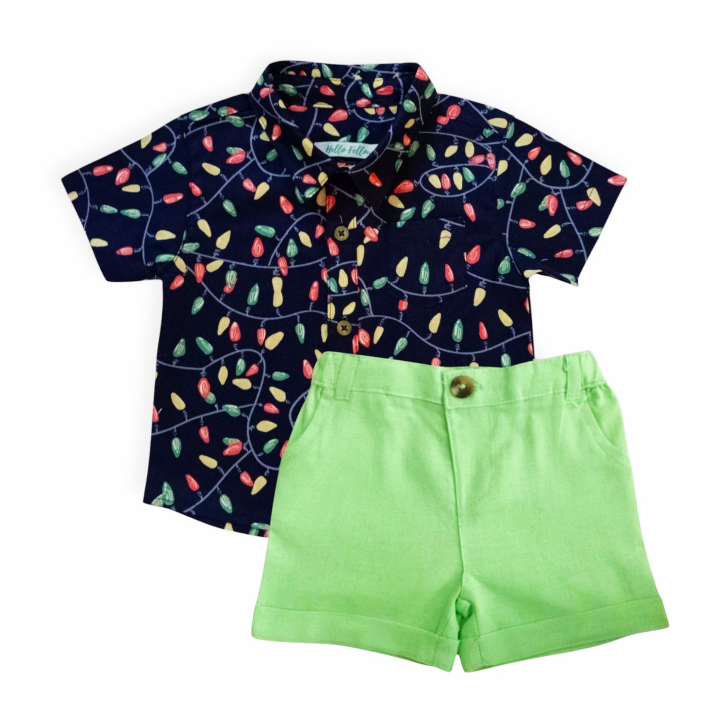 Printed Dark Blue Shirt With Green Short