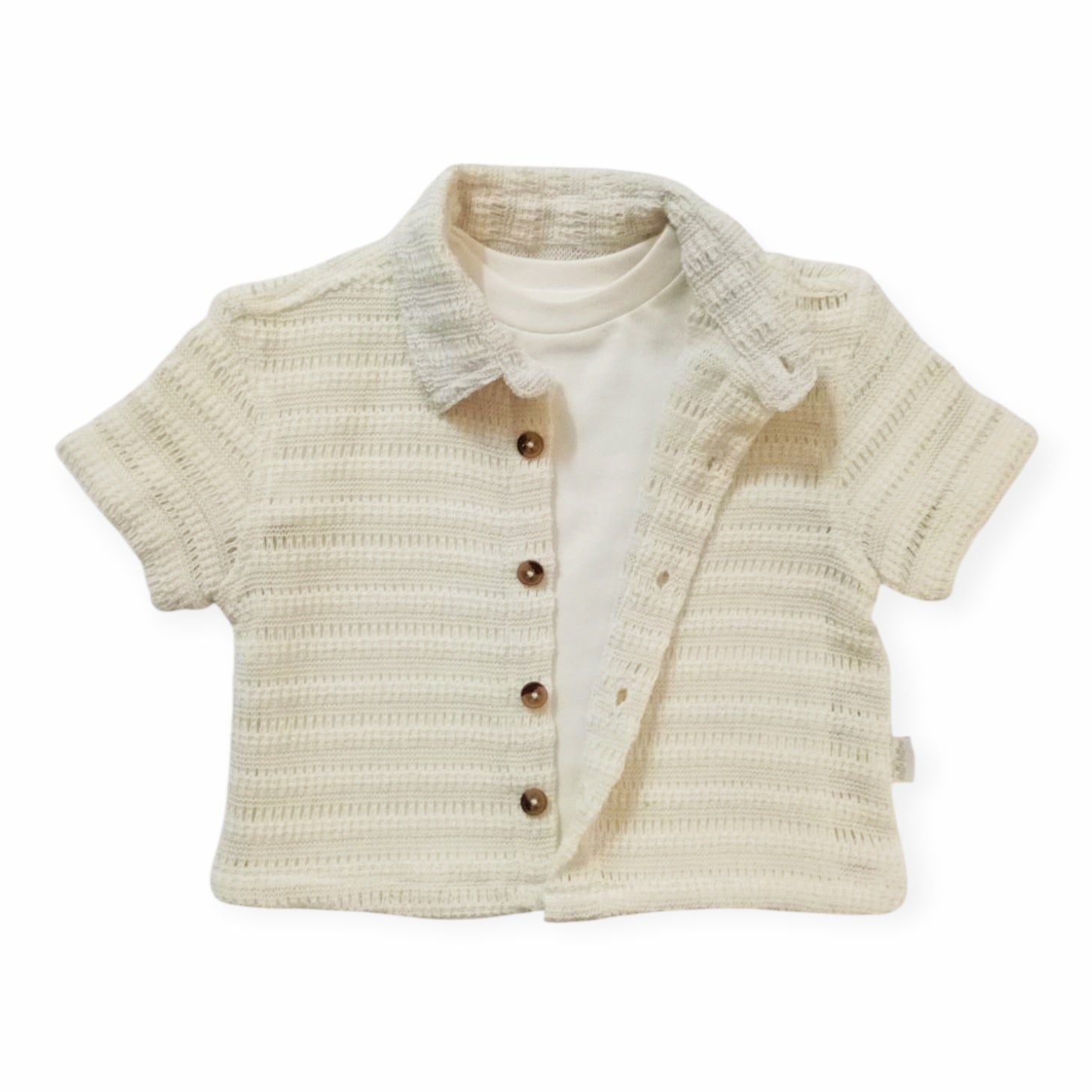 Textured Knit Shirt With T-Shirt - Cream