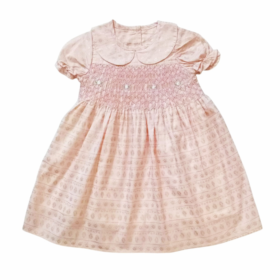 Gold Pattern Smocked Dress - Pink