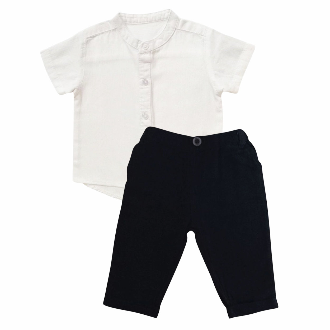 White Chinese Collar Shirt With Black Pant