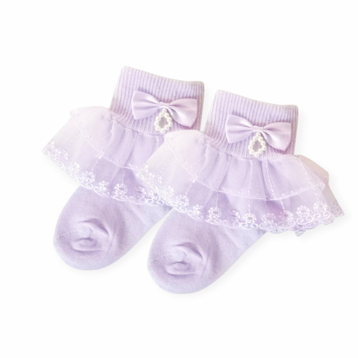 Girl's Frilly Bow Socks - Purple