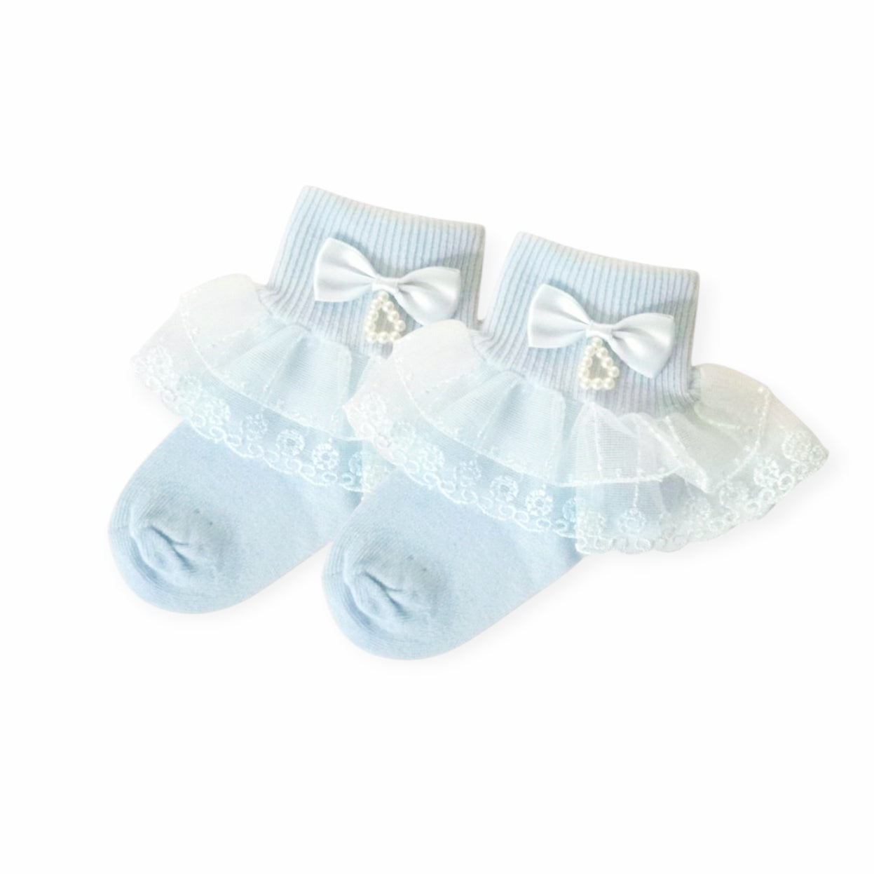 Girl's Frilly Bow Socks - Blue