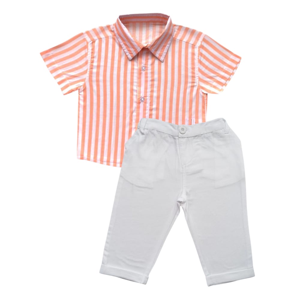 Orange Striped Shirt With White Pant
