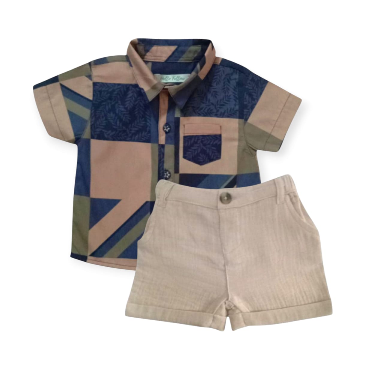 Ocean Olive Check Shirt With Beige Short