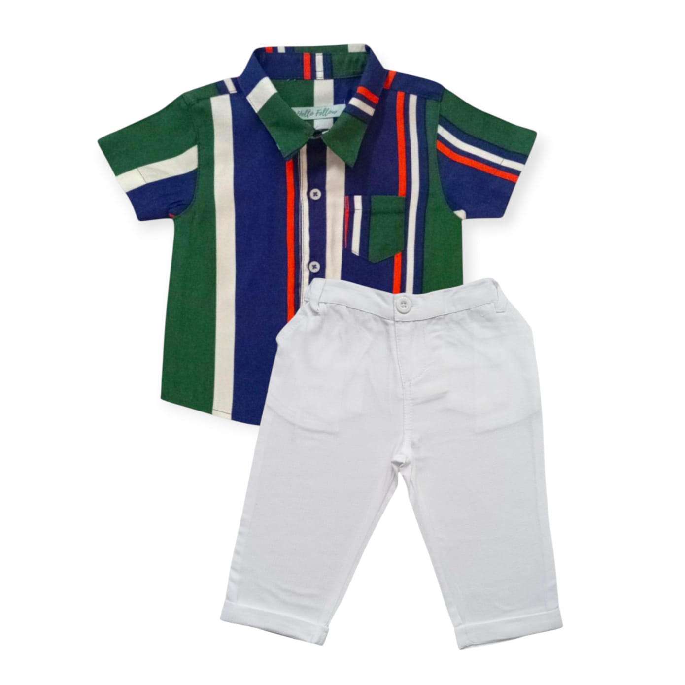 Green Striped Shirt With White Pant