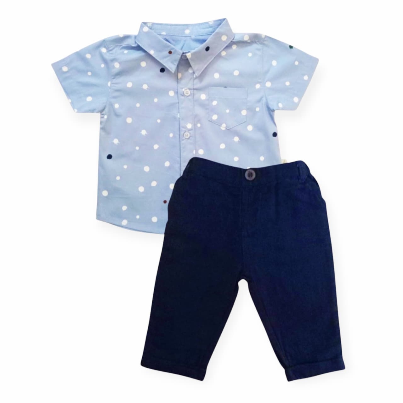 Sky Blue Polka Dot Shirt With Dark Blue Pant