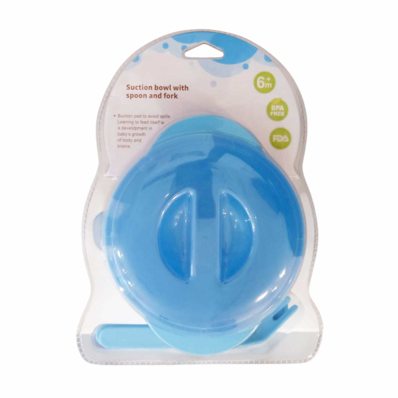 Suction Bowl With Spoon & Fork - Blue