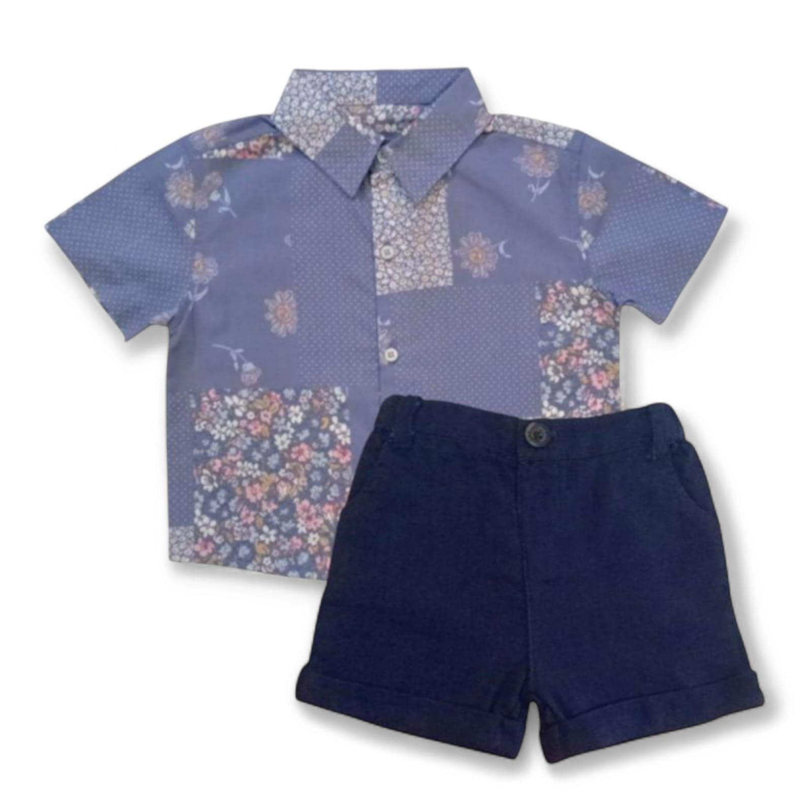 Floral Shirt With Dark Blue Short