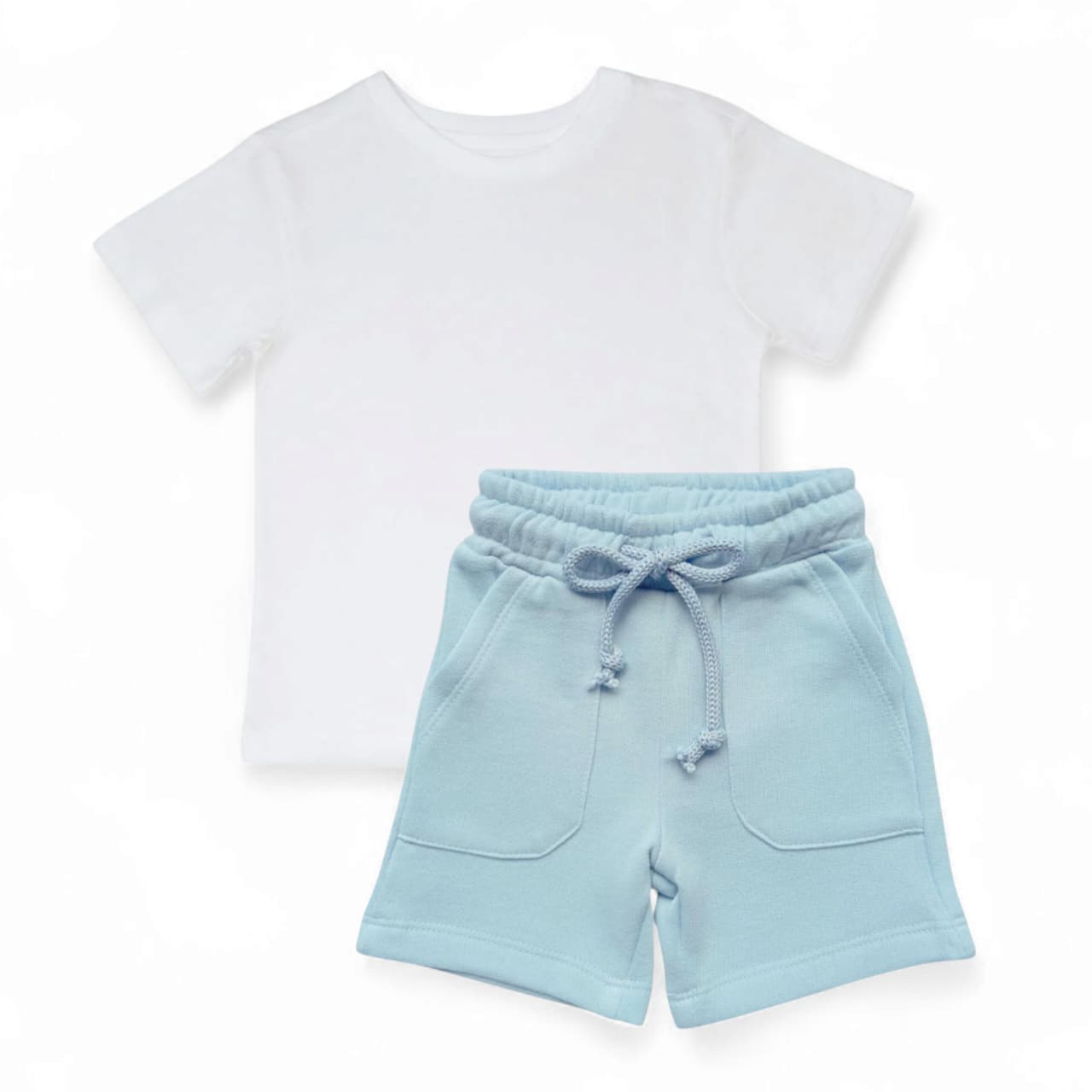 White T-Shirt With Baby Blue Rib Short