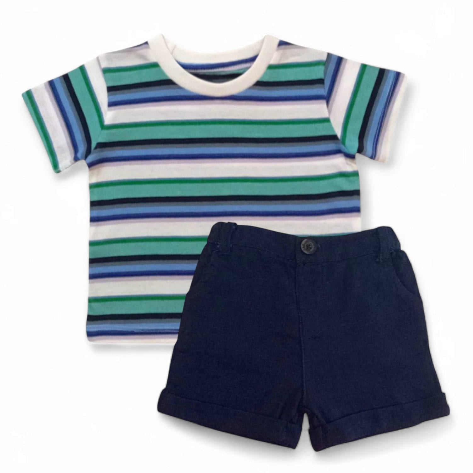 Striped T-Shirt With Dark Blue Short