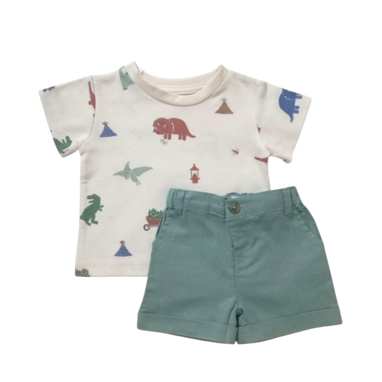 Dino Printed T-Shirt With Green Short