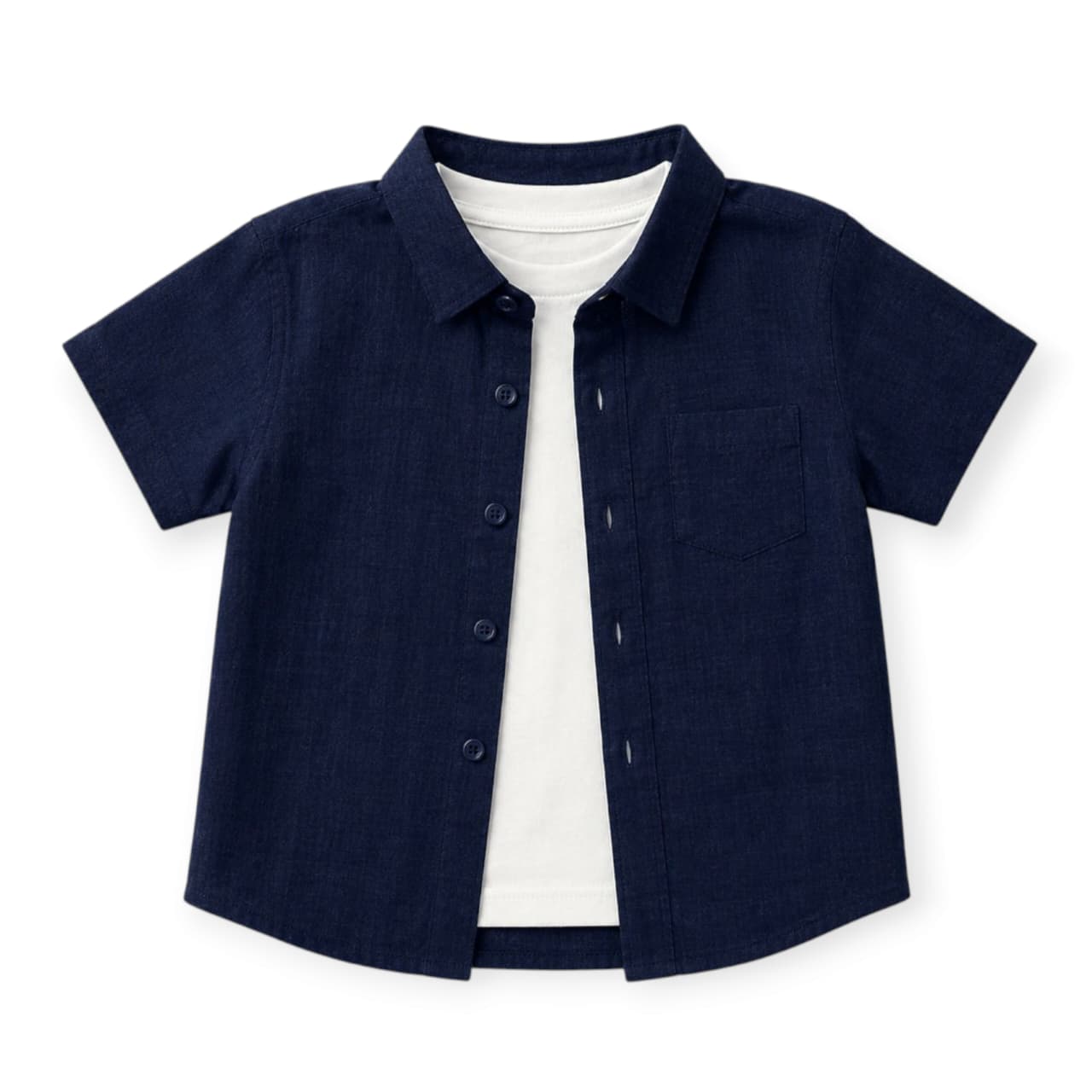Dark Blue Shirt With White T-Shirt