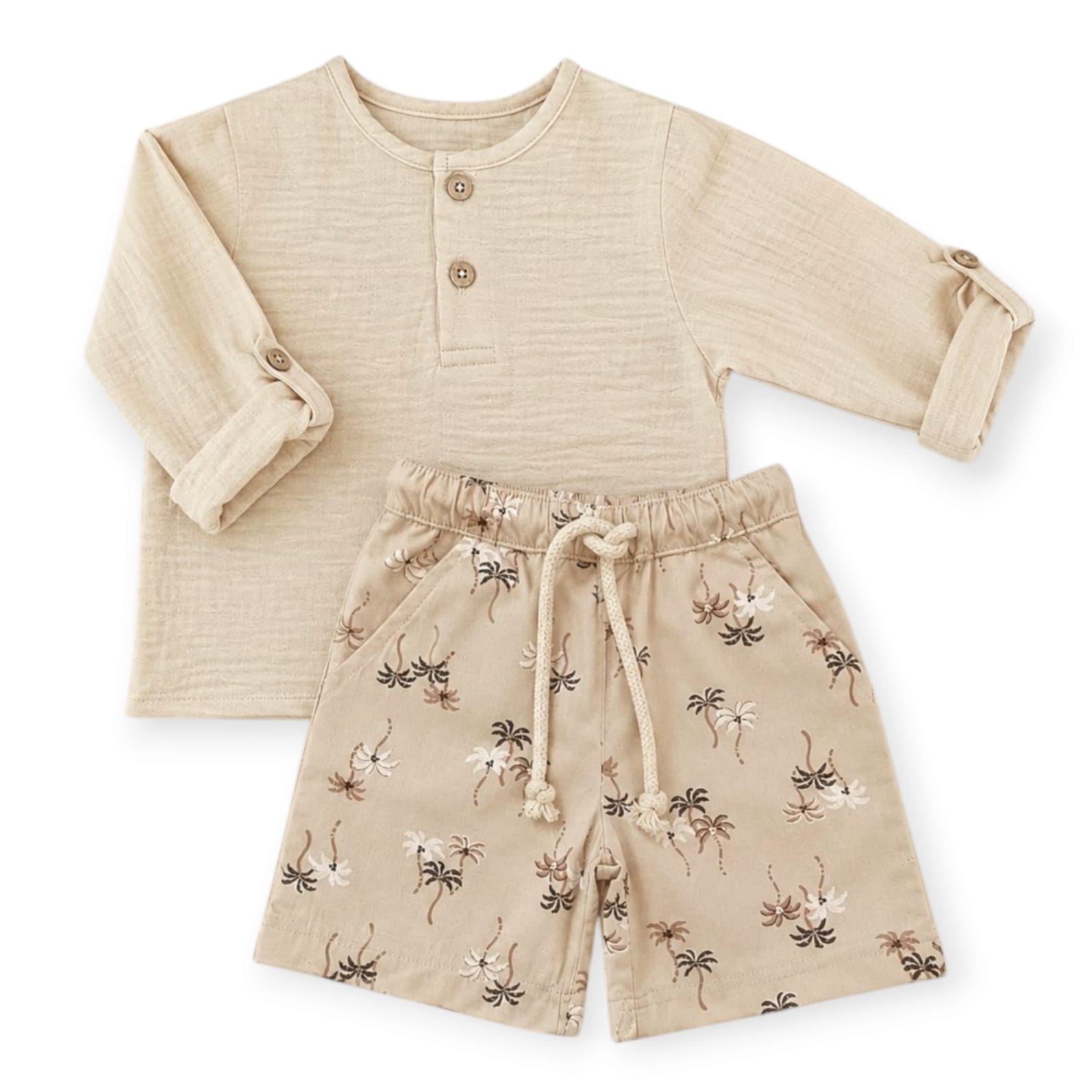 Long Sleeve Top With Coconut Tree Printed Short