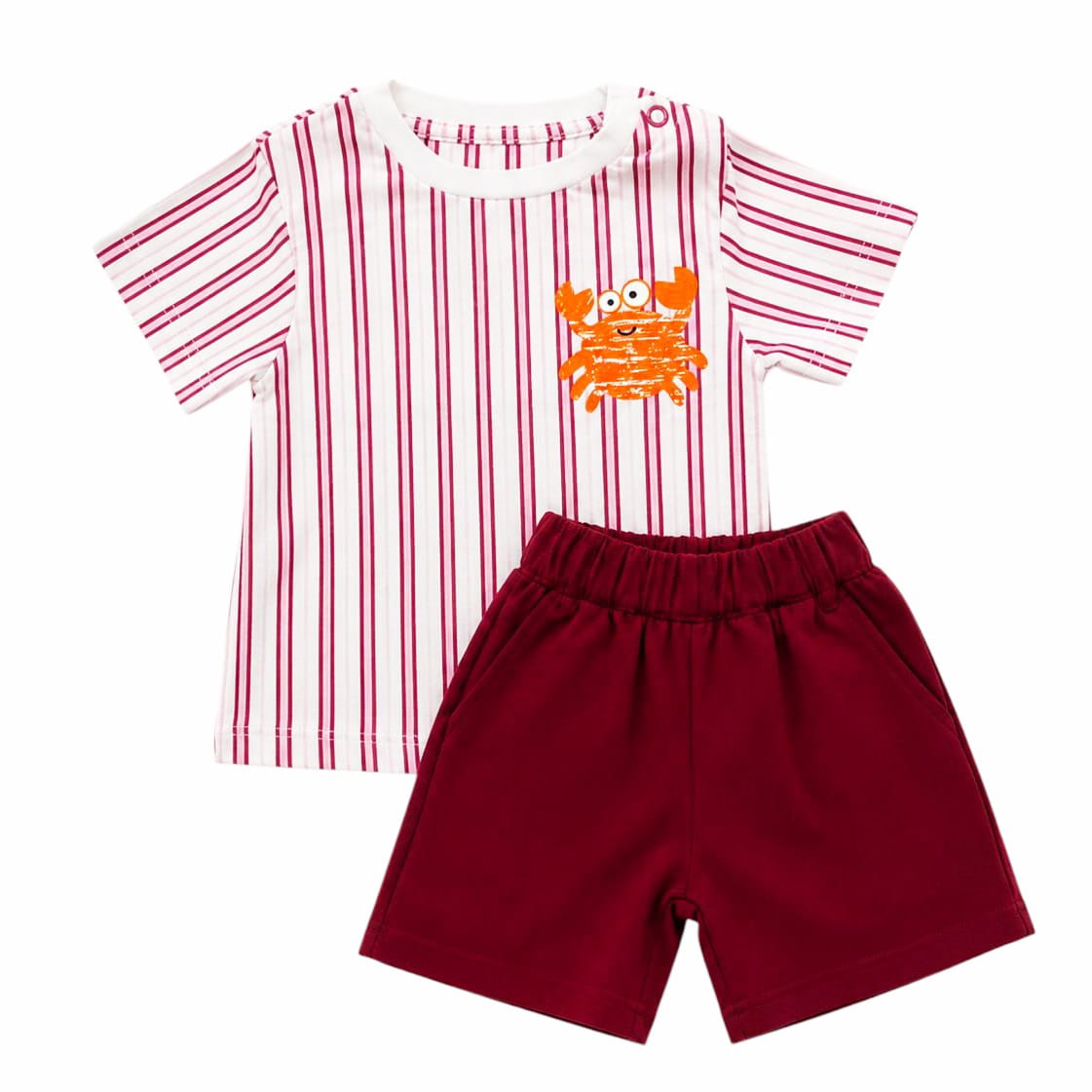 Crab Print T-Shirt With Maroon Pocketing Short