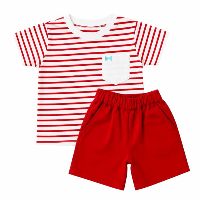Red Stripe T-Shirt With Red Pocketing Short