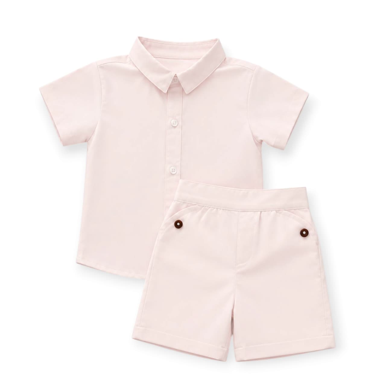 Light Pink Shirt With Button Pocket Short