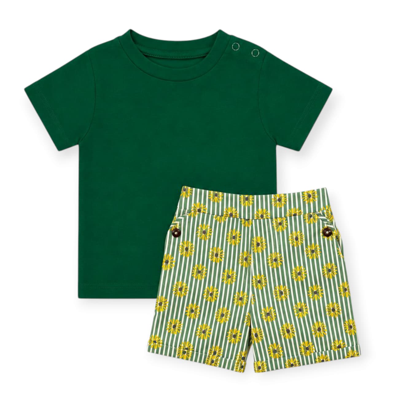 Green T-Shirt With Sunflower Stripe Short