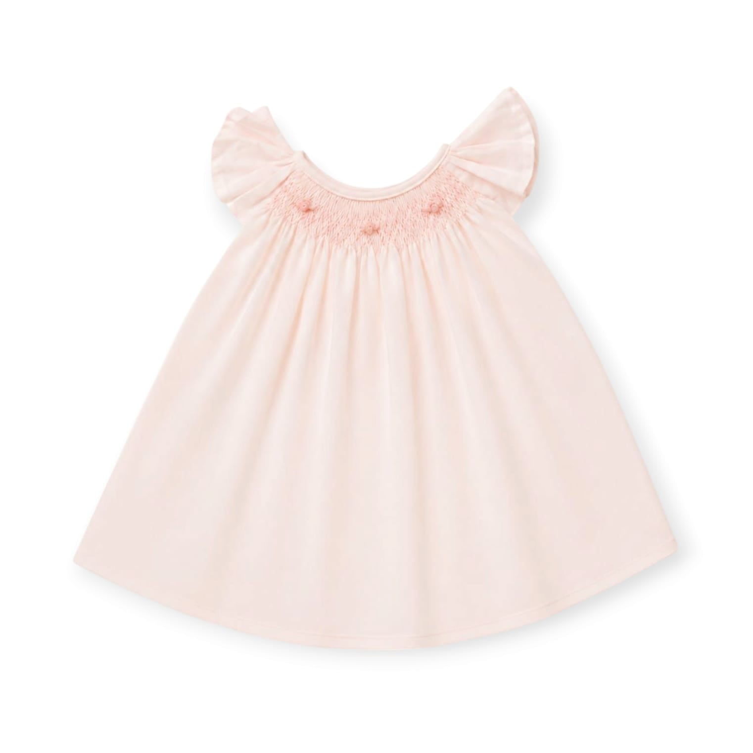 Smocked Flutter Newborn Dress - Peach