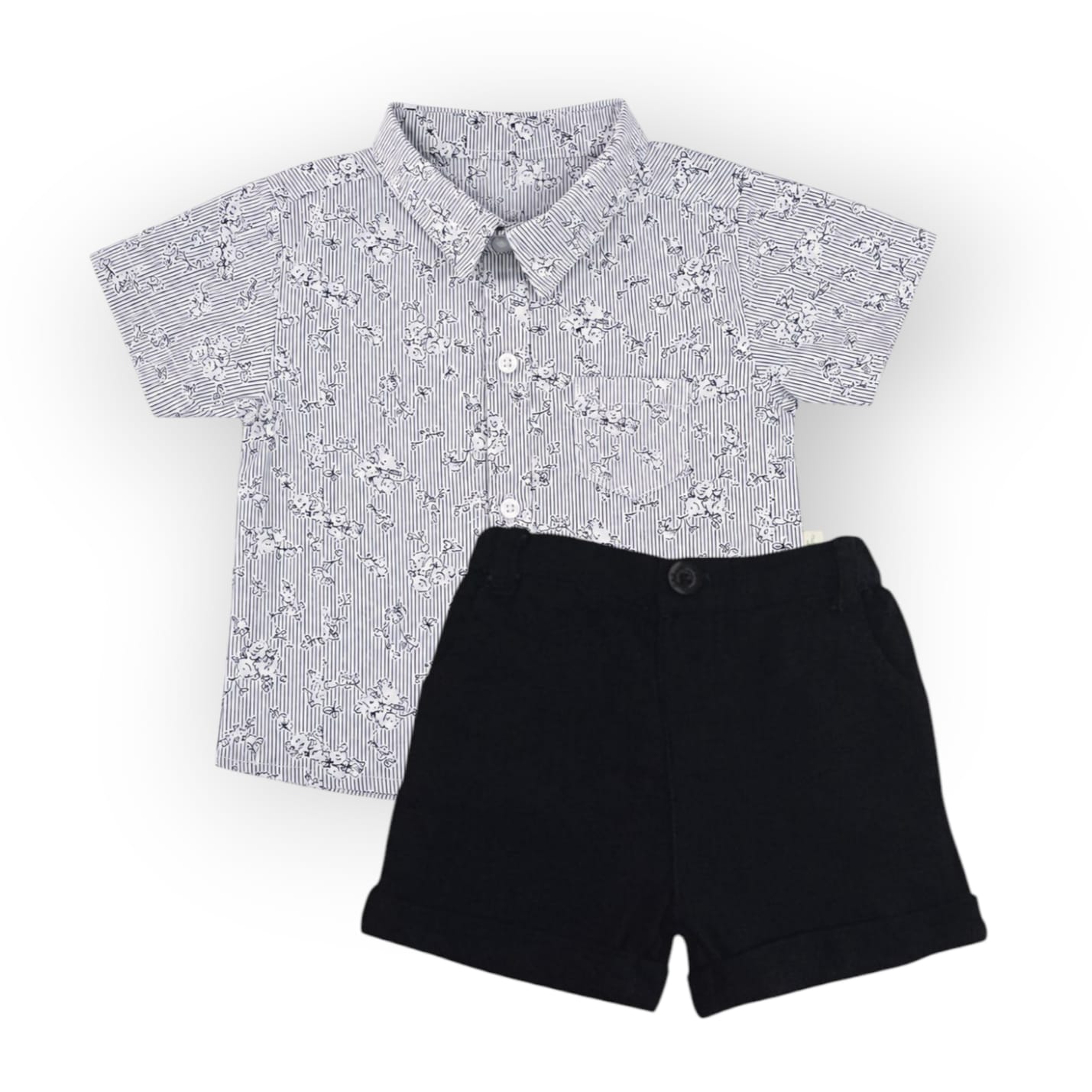 Printed Shirt With Short - Black