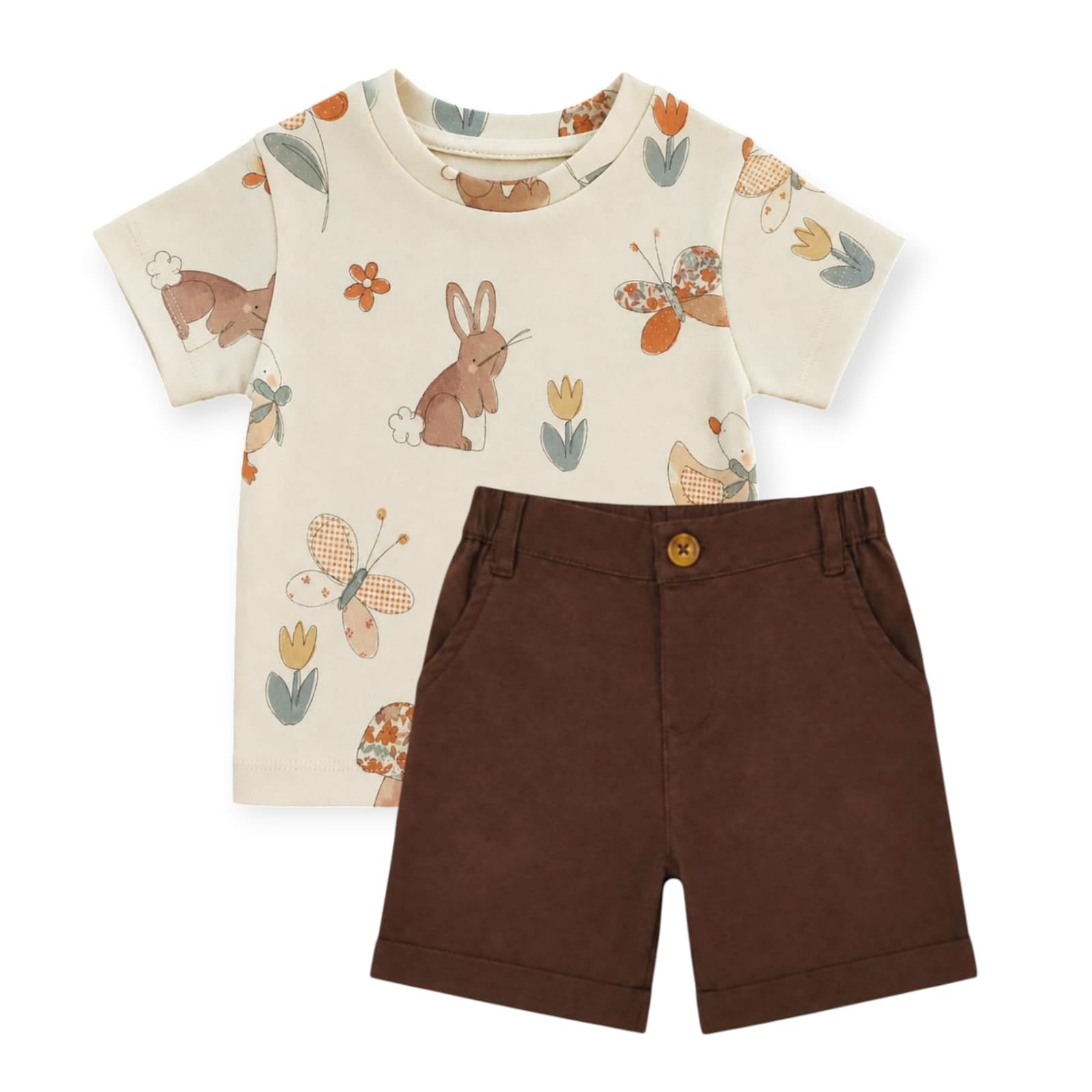 Duck Bunny & Butterfly T-Shirt With Brown Short