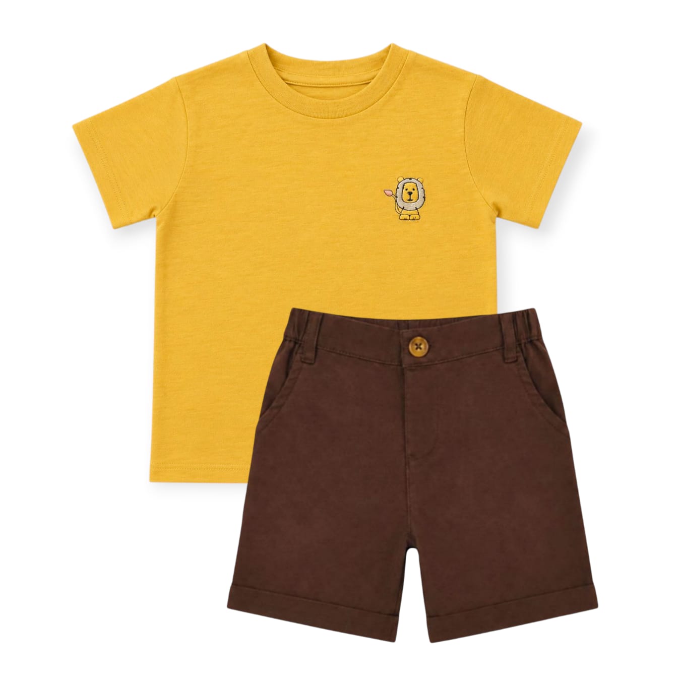 Lion Embroidered T-Shirt With Brown Short