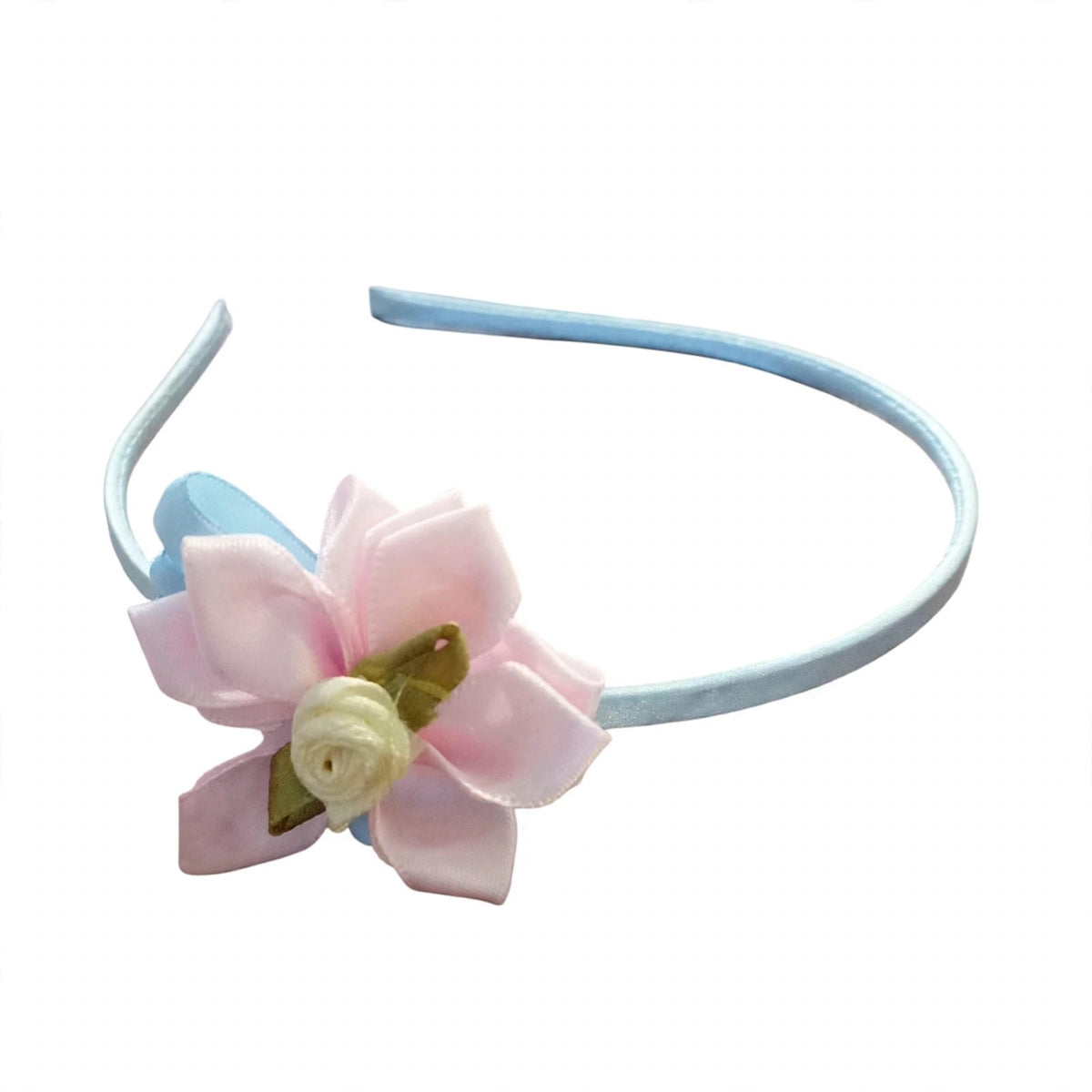 Blue Headband with Pink Flower