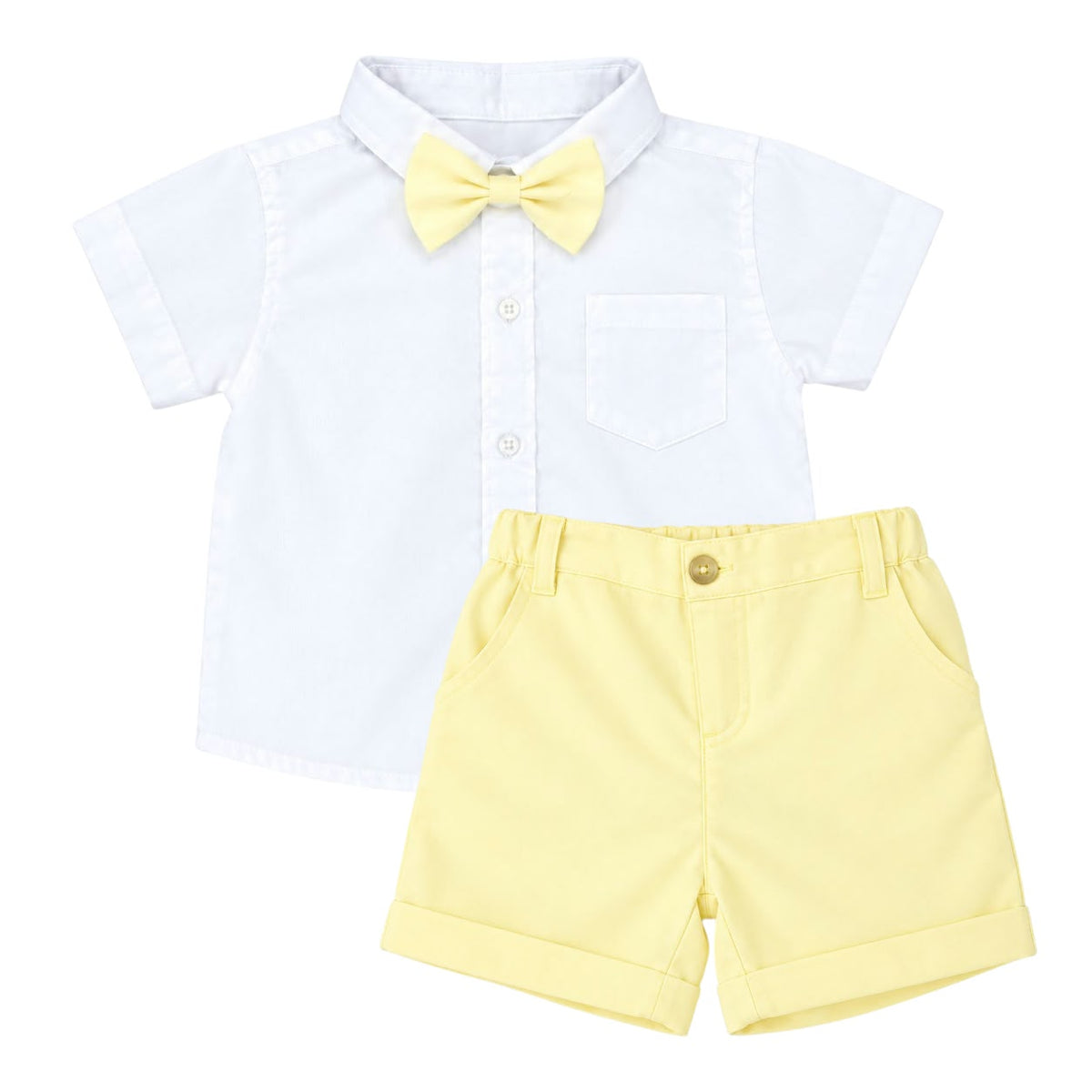 White Shirt & Light Yellow Short with Bow