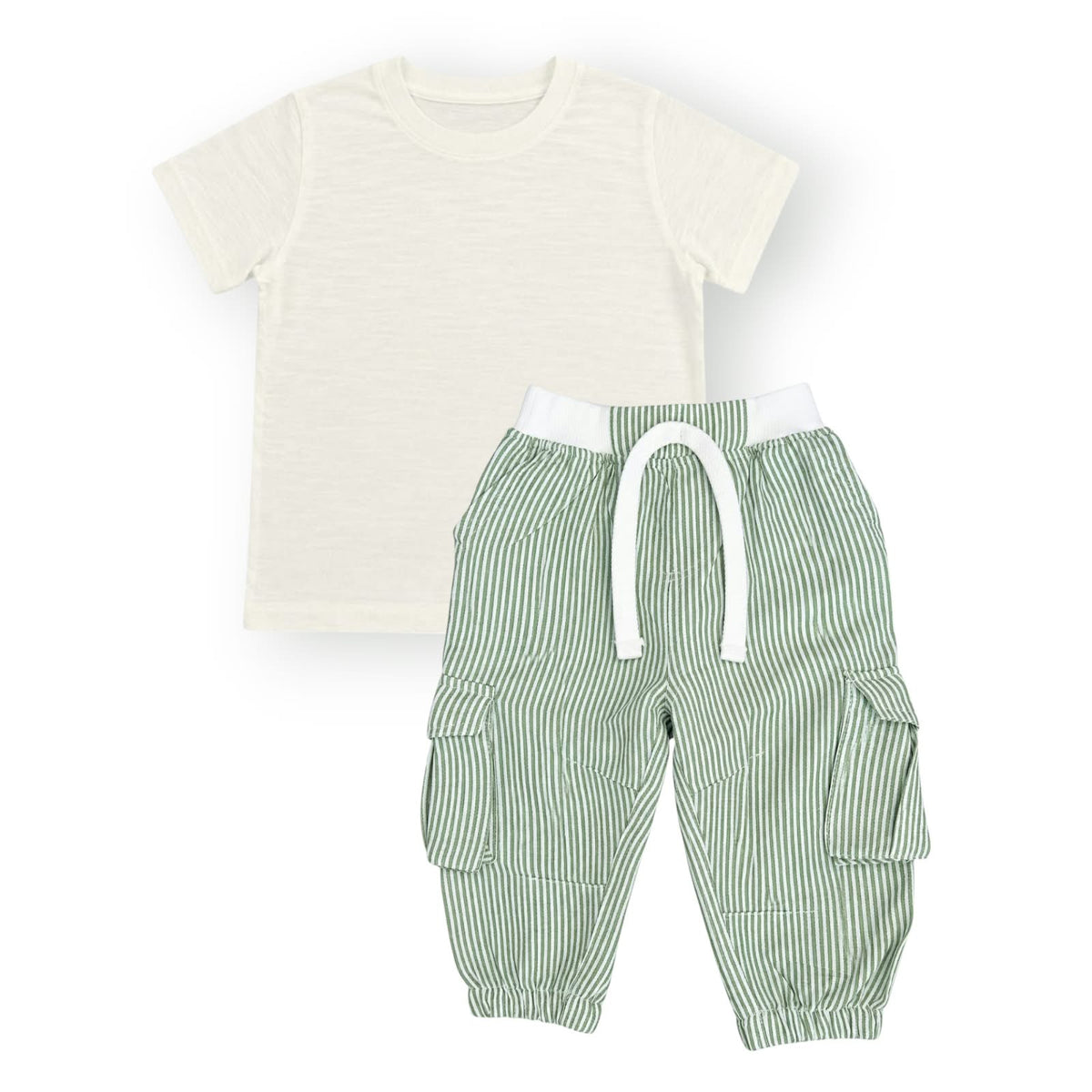 Olive Green Strip Cargo Pant with White T-Shirt