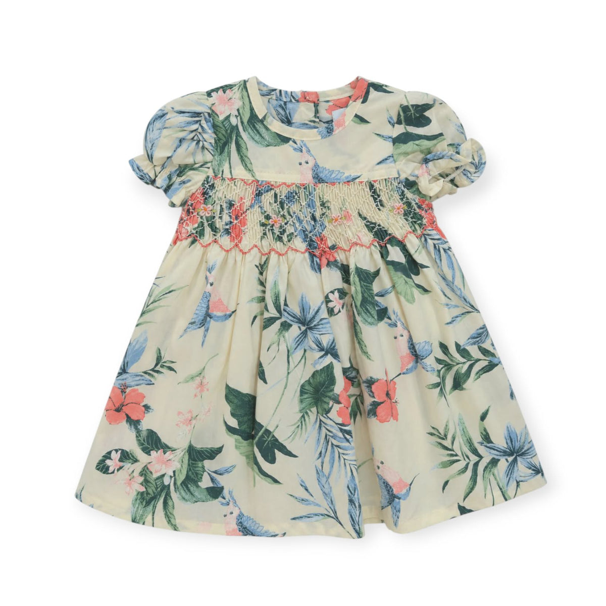 Tropical Print Smocked Dress