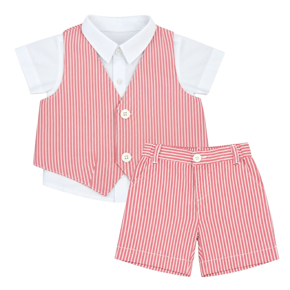 Red Stripe Waist Coat & Short with White Shirt