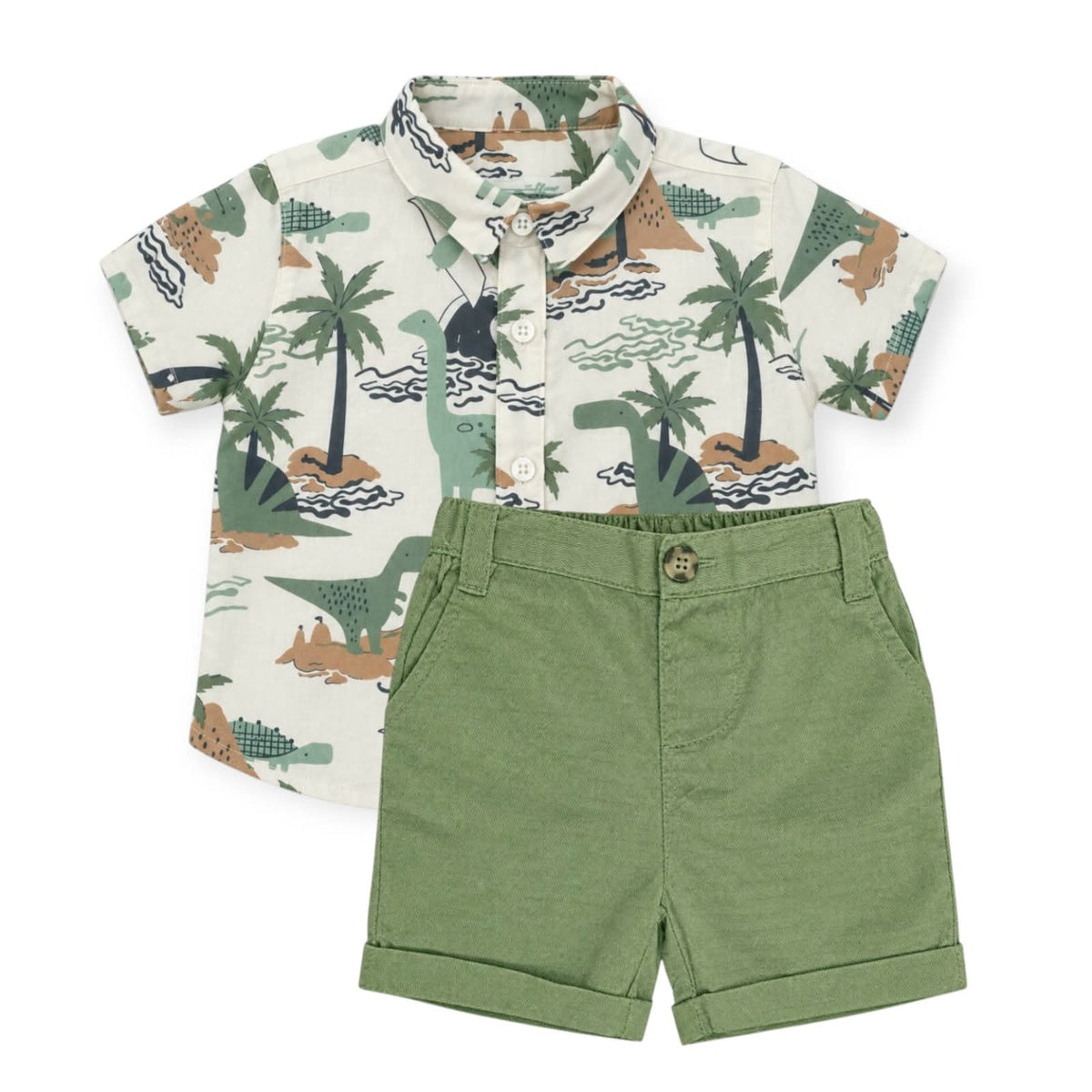 Green Dino Printed Shirt with Sage Green Short