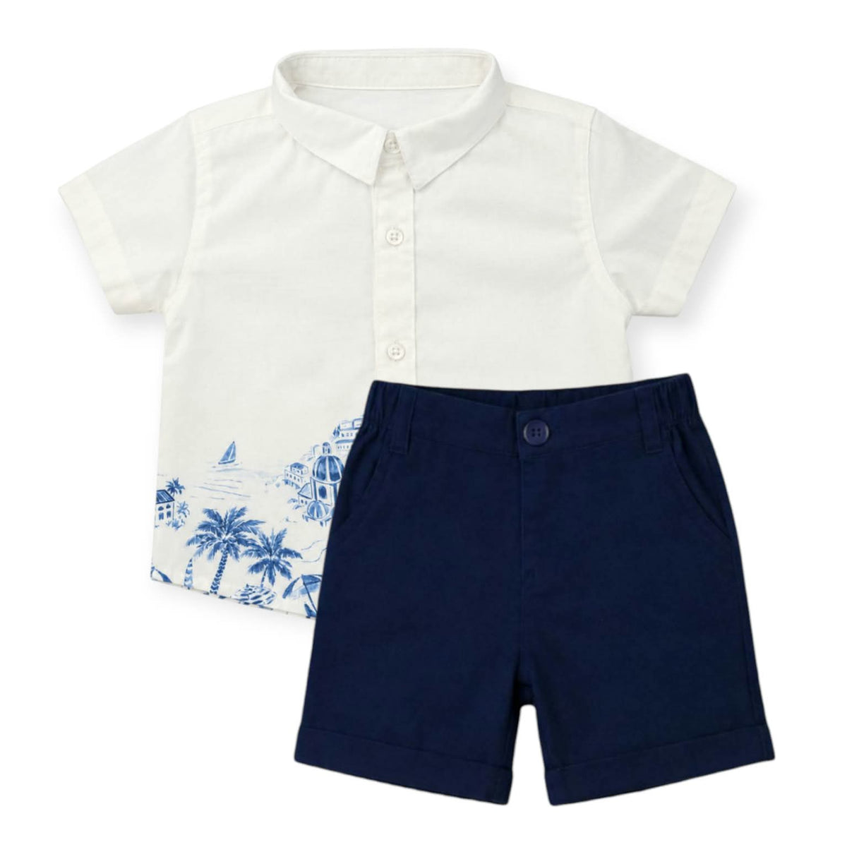 Blue Coastal City Shirt with Dark Blue Short